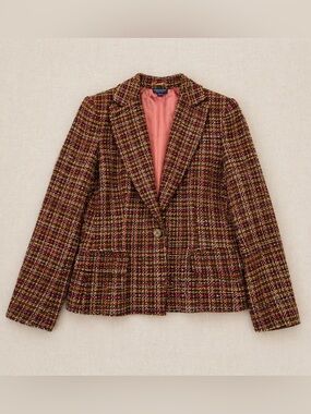 Austin Reed Tweed Blazer Wool Blend Pink Brown Textured Jacket Preppy Classic 8